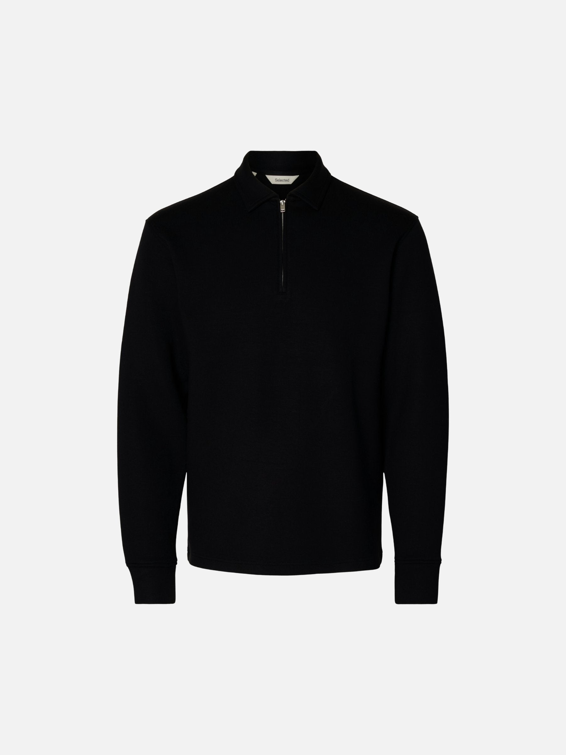 SELECTED - Manuel Quarter-Zip Soft Pullover Polo - Black