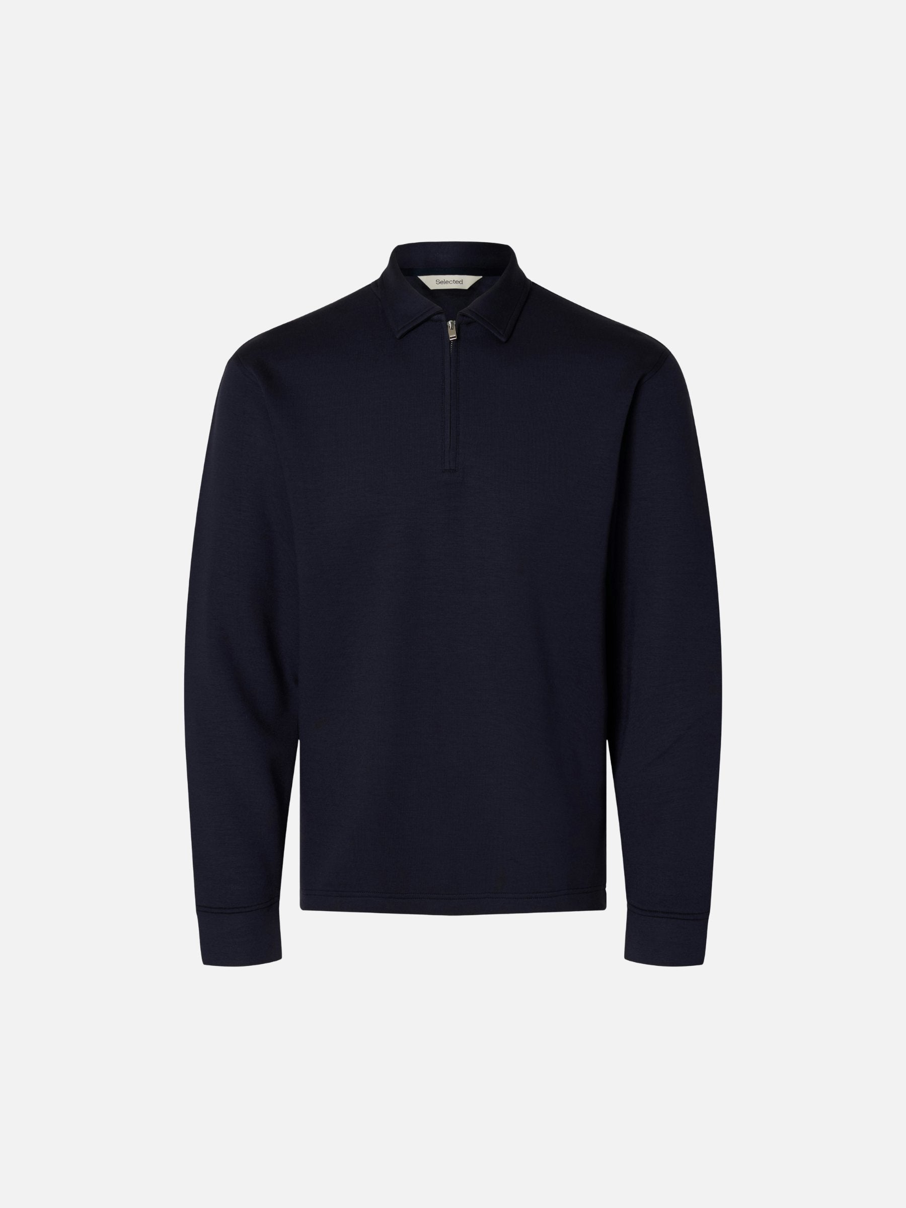 SELECTED - Manuel Quarter-Zip Soft Pullover Polo - Sky Captain