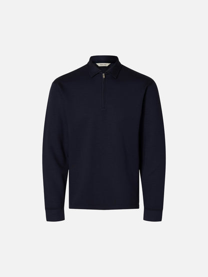 SELECTED - Manuel Quarter-Zip Soft Pullover Polo - Sky Captain