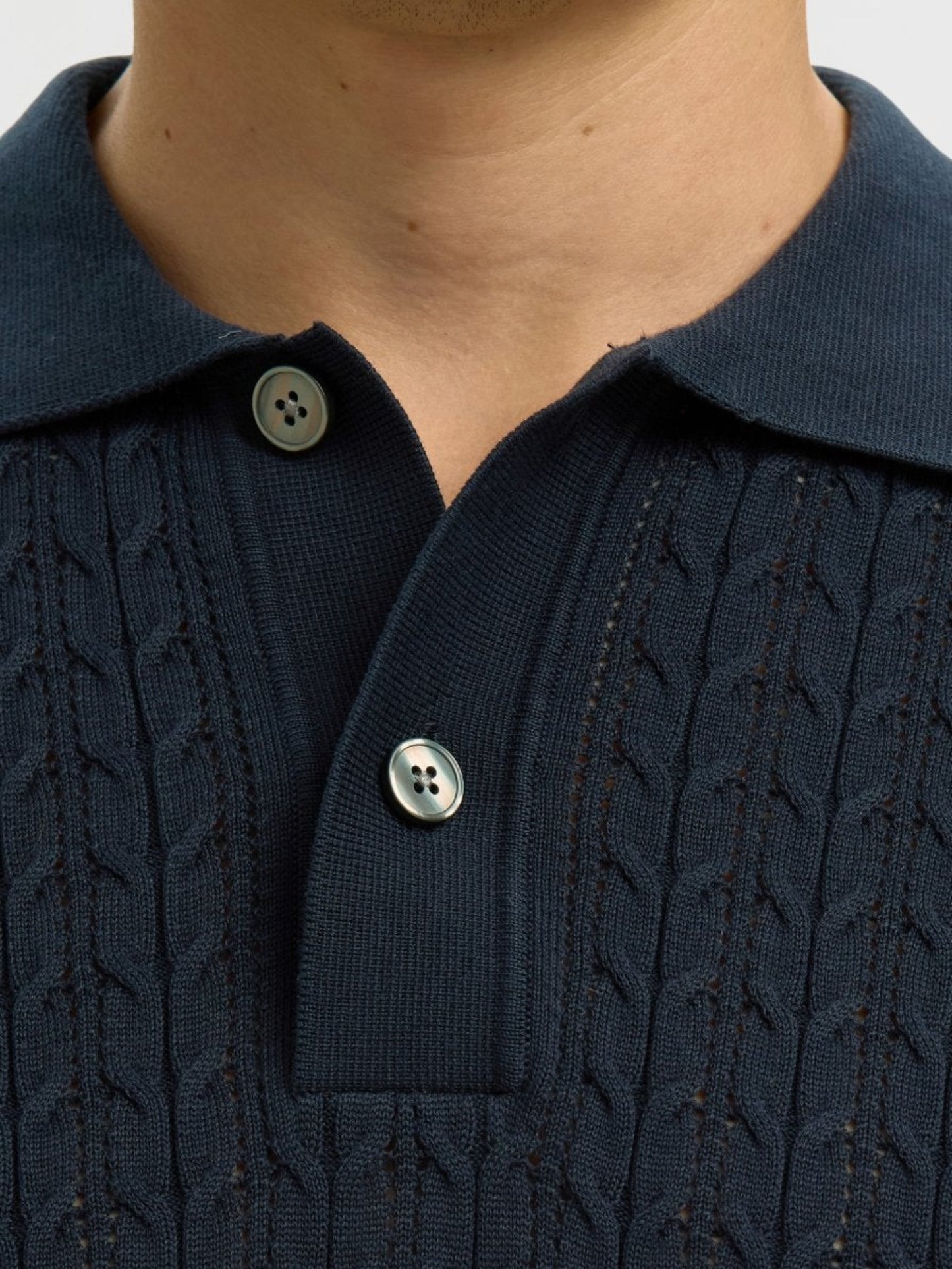 SELECTED - Mattis Cable Knit Polo - 