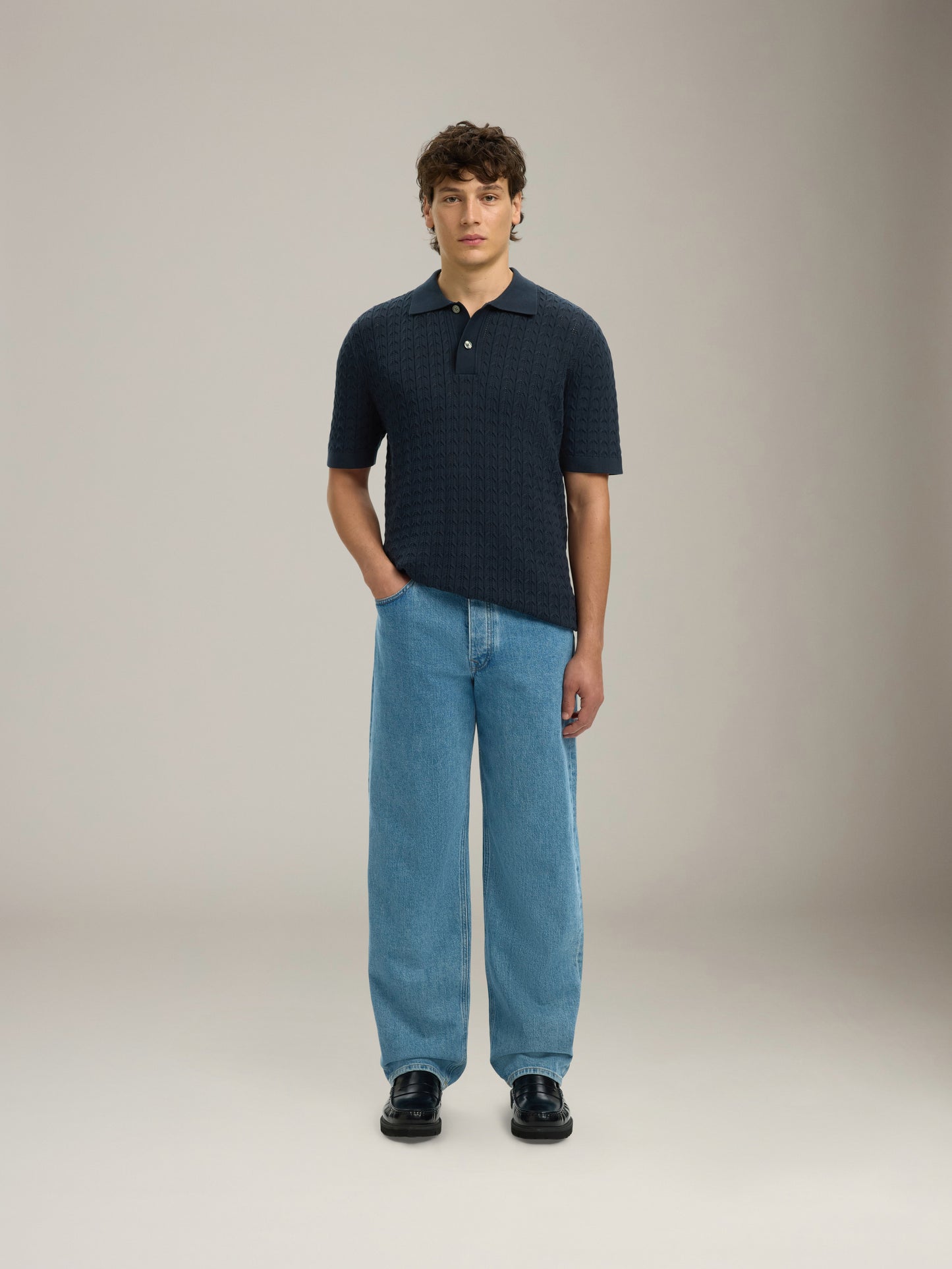 SELECTED - Mattis Cable Knit Polo - 