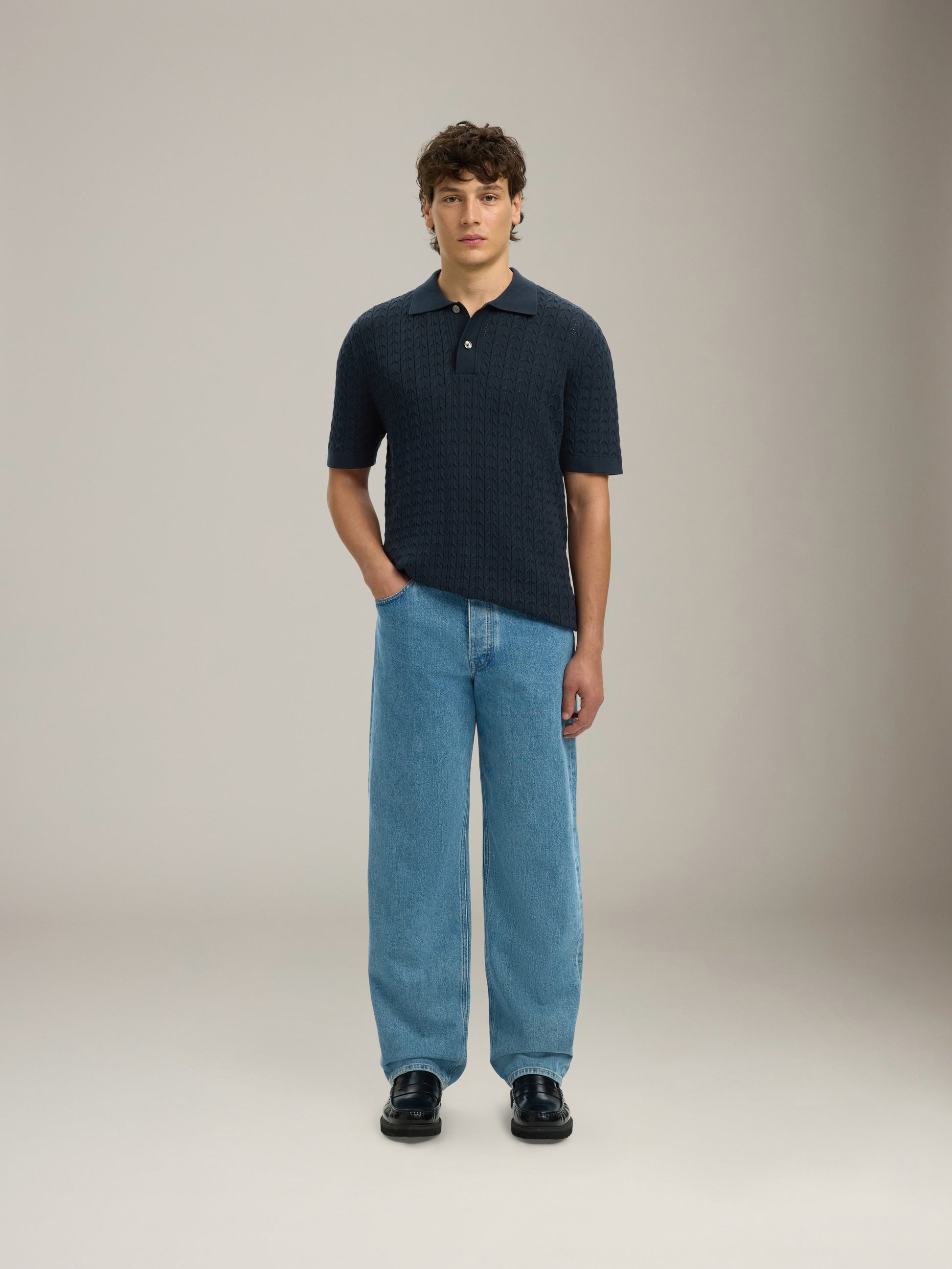 SELECTED - Mattis Cable Knit Polo - 