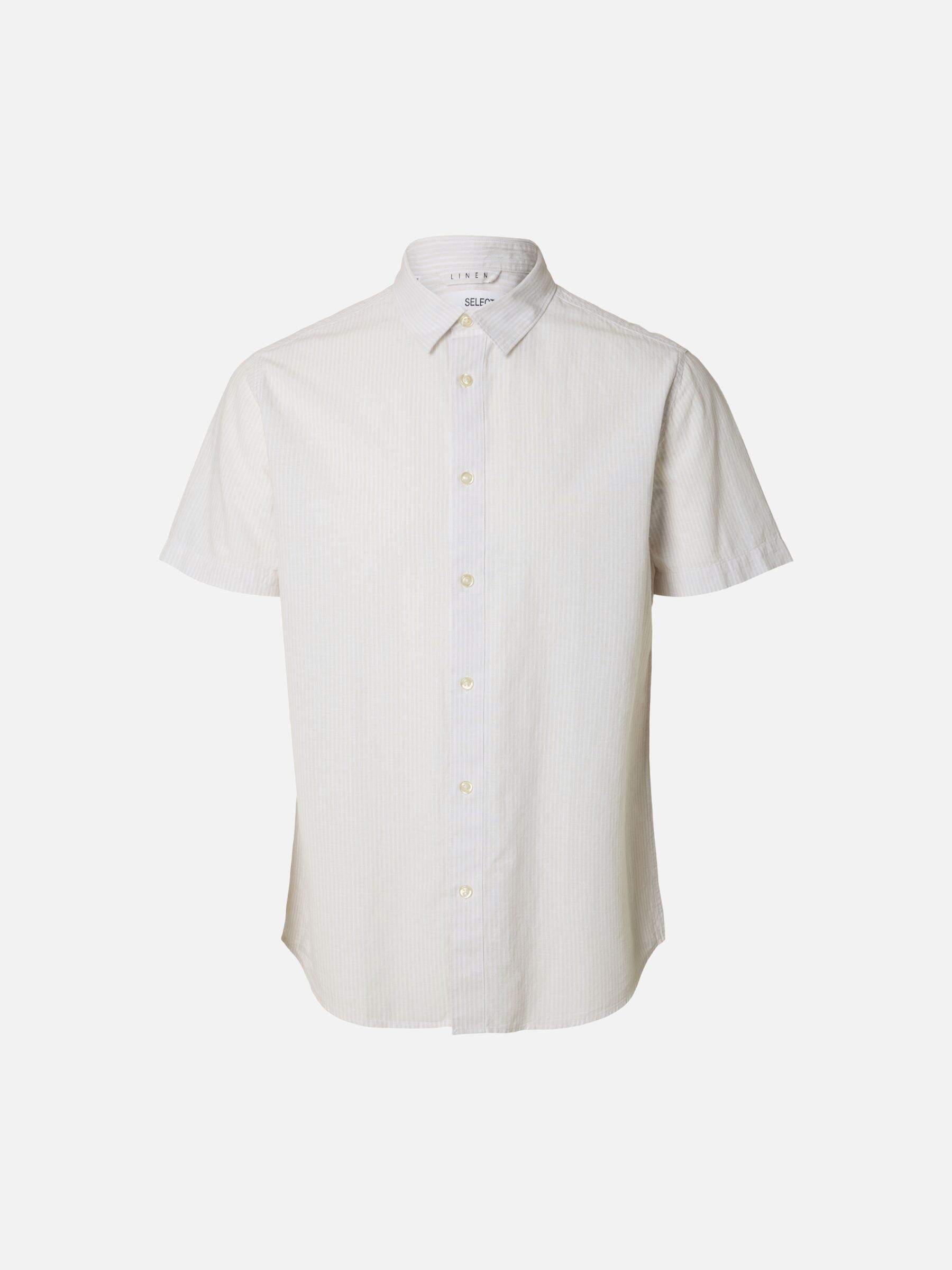 SELECTED - Sun Short Sleeve Button Up Shirt - Bright White Thin Stripes