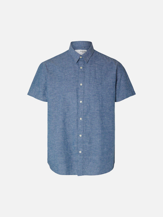 SELECTED - Sun Short Sleeve Button Up Shirt - Medium Blue Denim