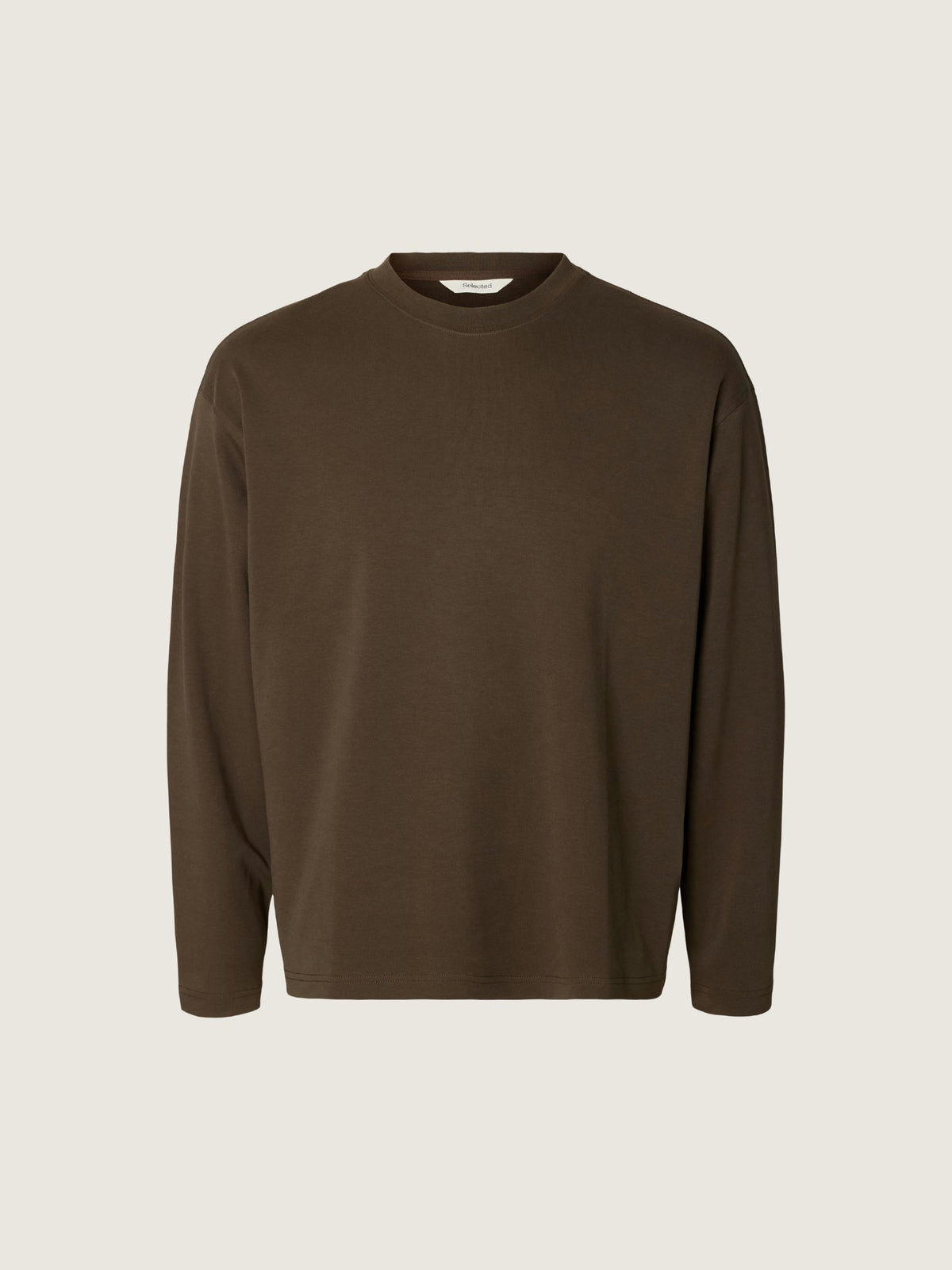 SELECTED - Taj Heavyweight Longsleeve Crewneck T-Shirt - Turkish Coffee