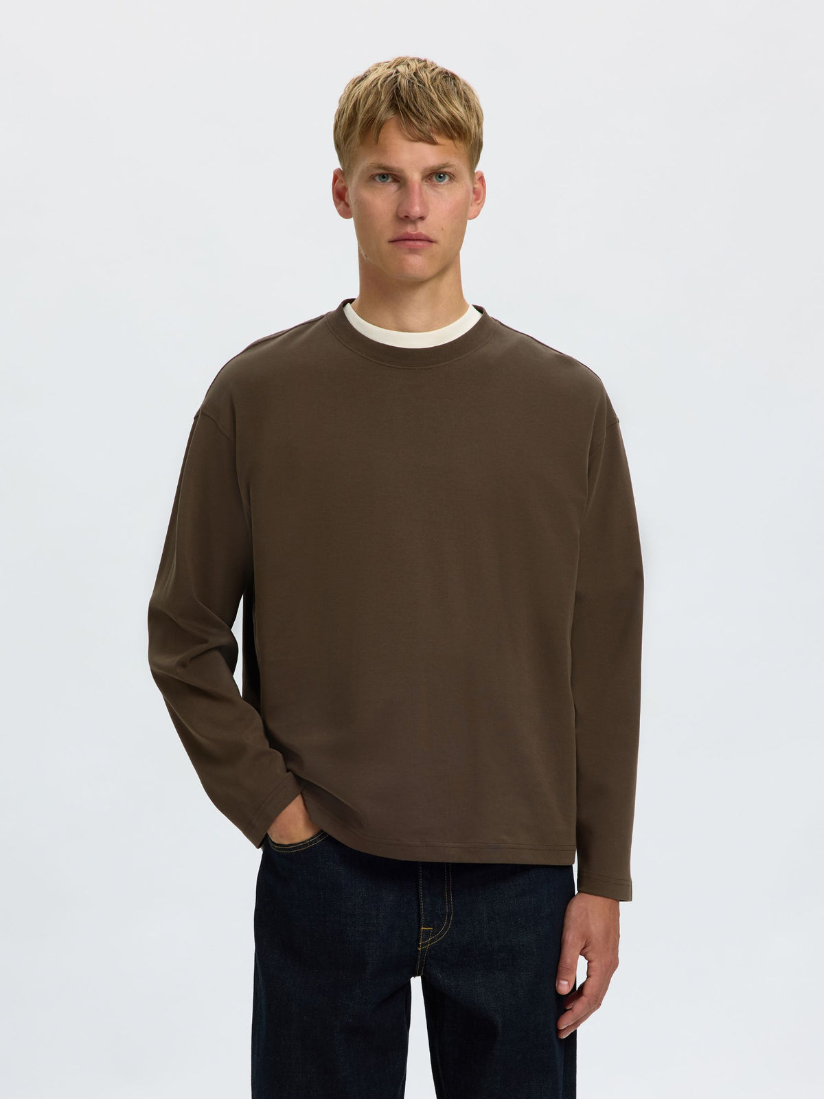 SELECTED - Taj Heavyweight Longsleeve Crewneck T-Shirt - 