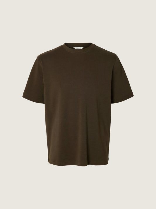 SELECTED - Taj Organic Cotton Shortsleeve T-Shirt - Turkish Coffee