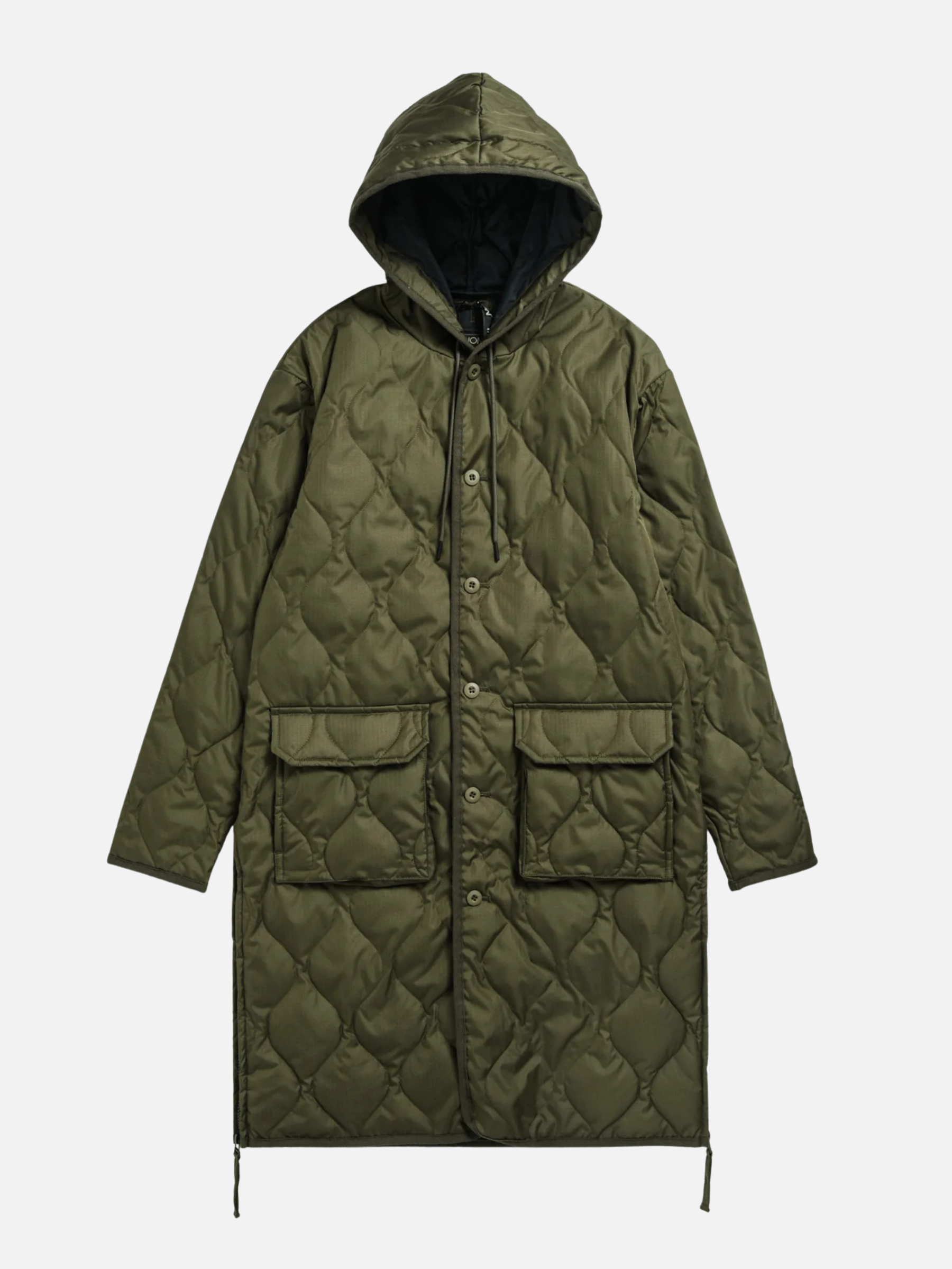 TAION - Military Hooded Long Down Coat - Dark Olive