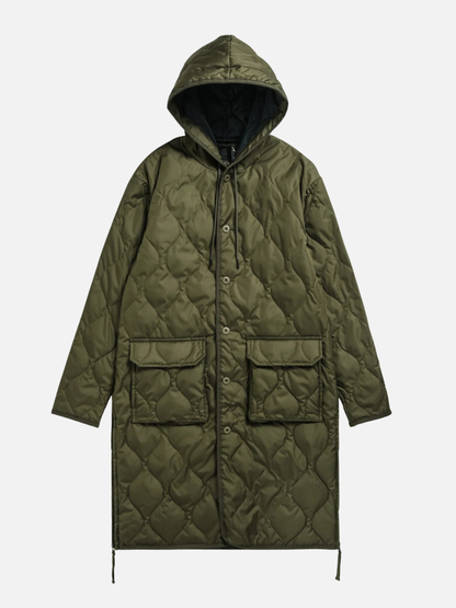 TAION - Military Hooded Long Down Coat - Dark Olive