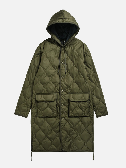 TAION - Military Hooded Long Down Coat - Dark Olive