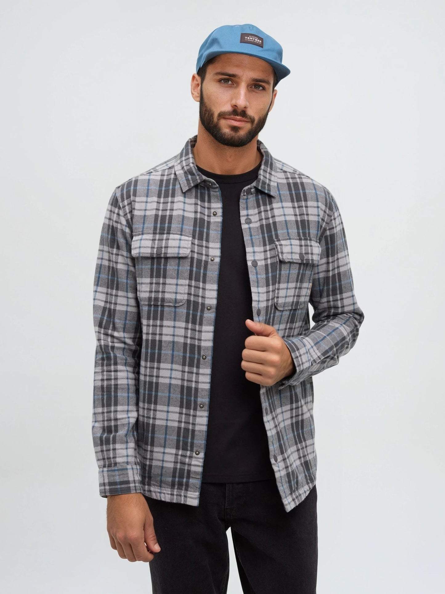 TENTREE - Kapok Flannel Colville Shirt - Graphite / Spruce Plaid