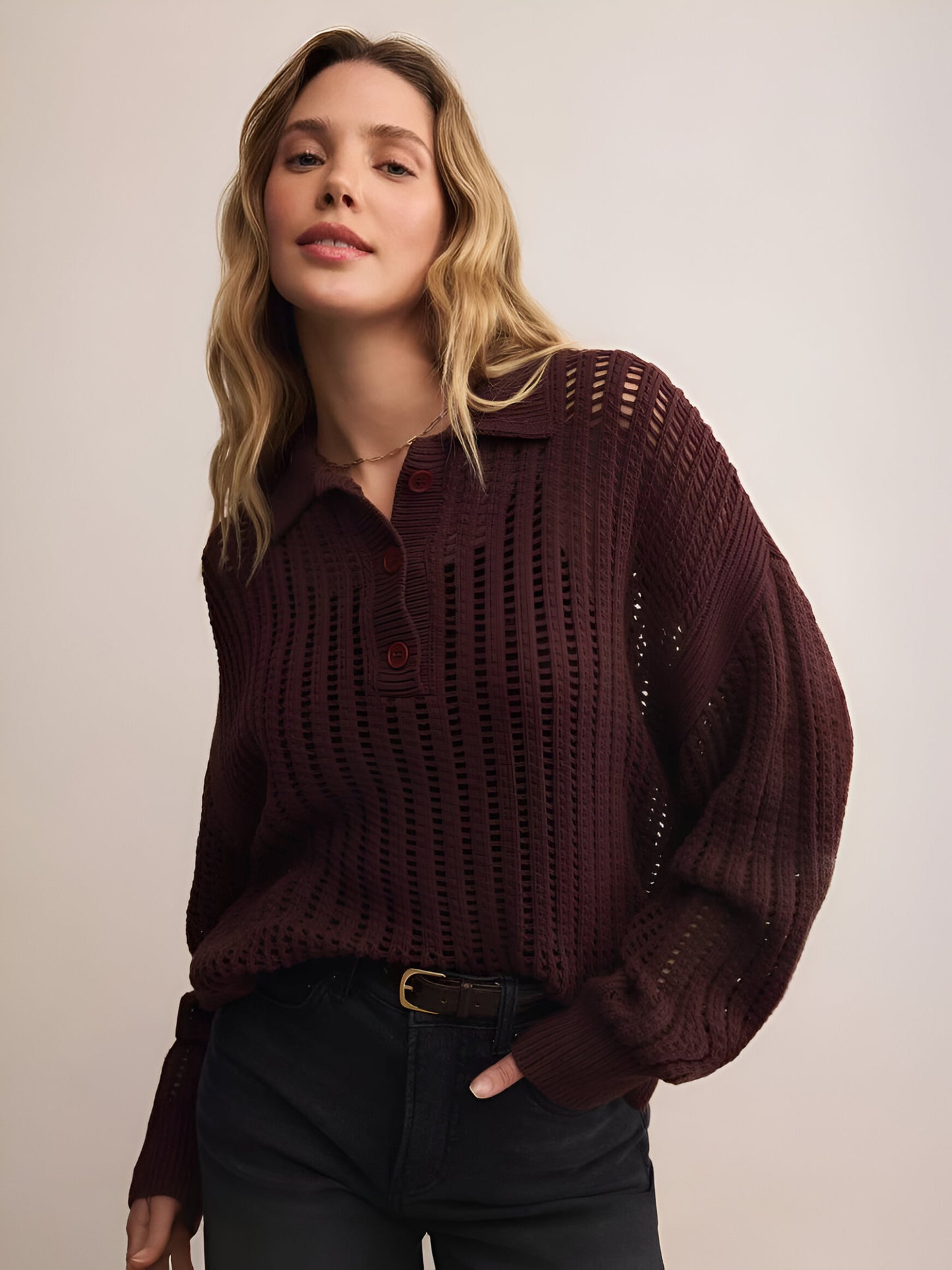 Z SUPPLY - Looking Glass Crochet Polo Sweater - 