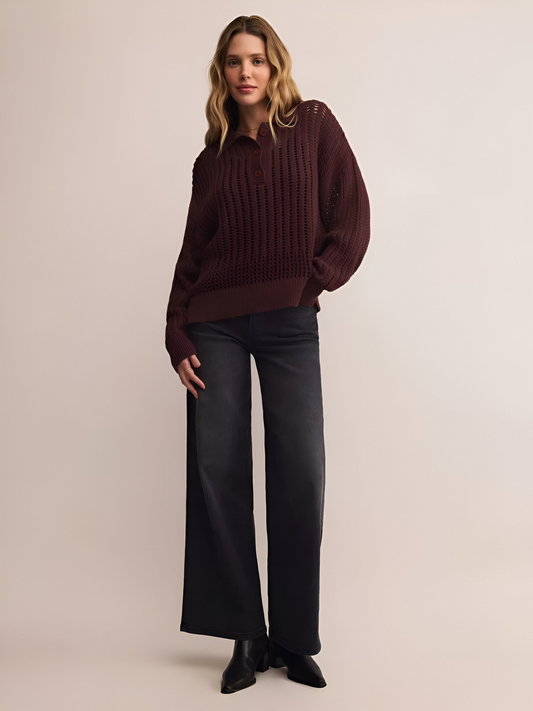 Looking Glass Crochet Polo Sweater