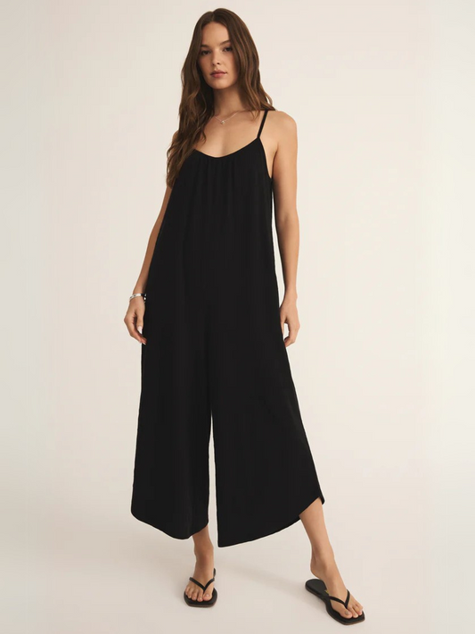 Z SUPPLY-Textured Flared Jumpsuit-Black