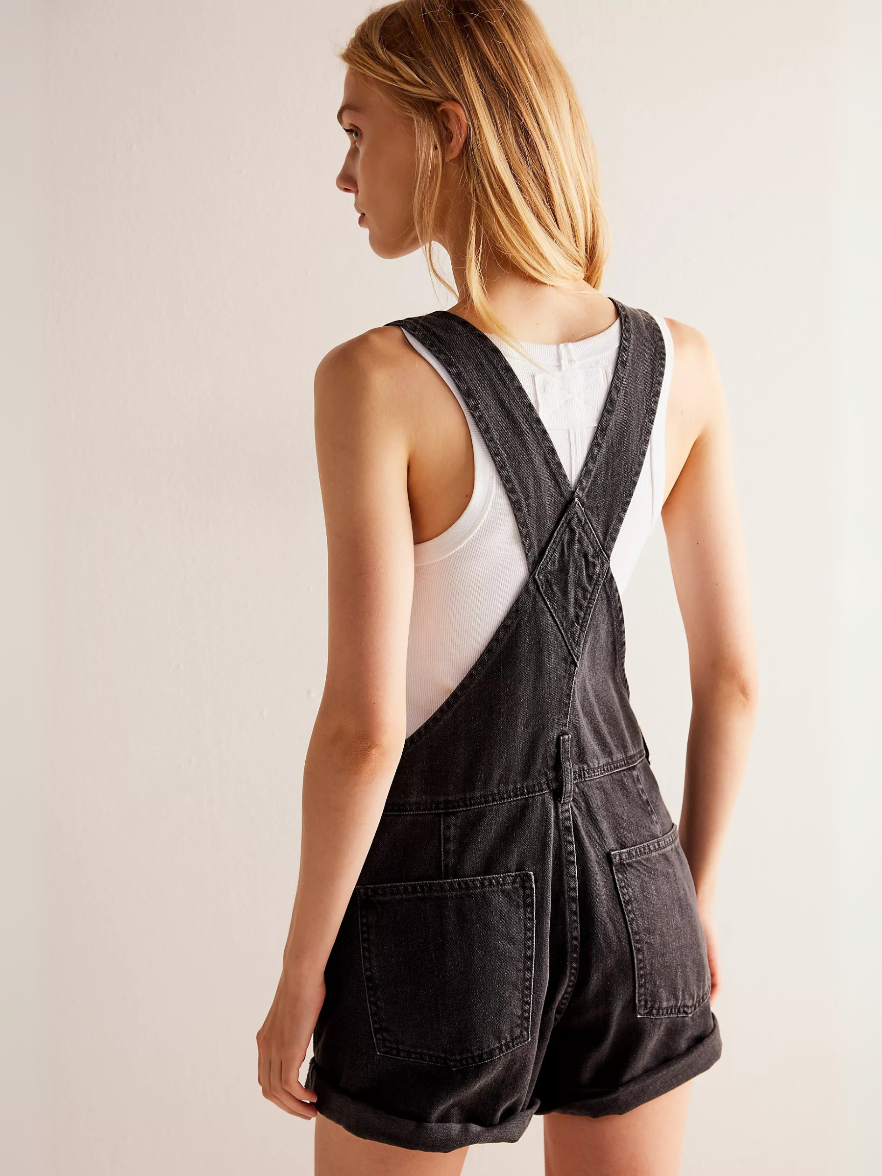 FREE PEOPLE-Ziggy Denim Shortall-Mineral Black