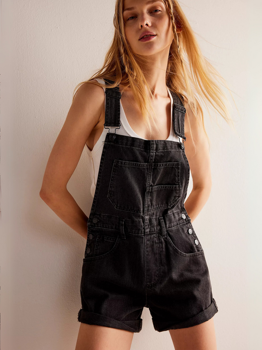 FREE PEOPLE-Ziggy Denim Shortall-Mineral Black