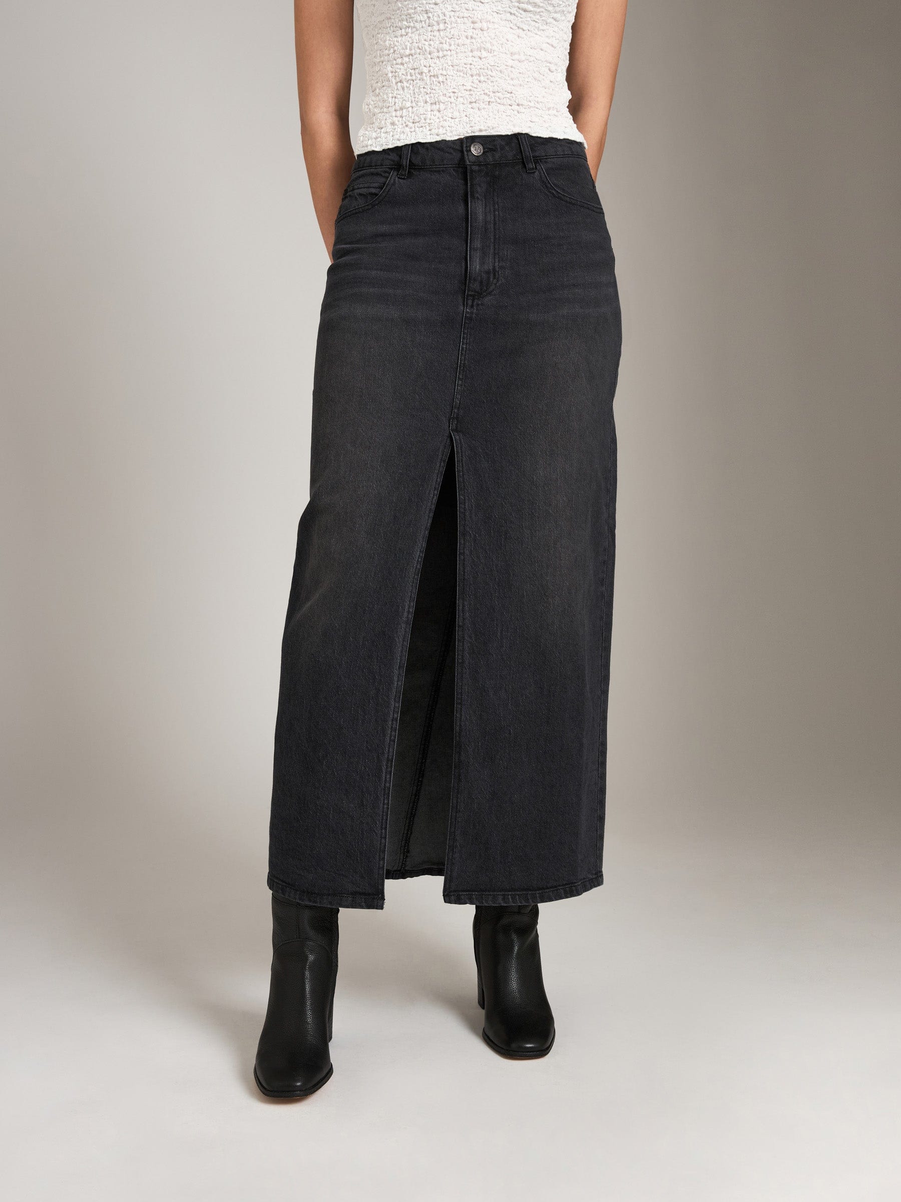 Black Denim Denim Skirt With Zipper Denim Skirt With A Zip Black
